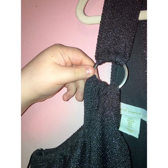 House of Harlow 1960 black sparkly one shoulder cropped top size large - Picture 3 of 6
